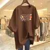Camiseta de Algodão Puro Estilo Japonês Floral com Estampa de Letras Verão 2025 Oversized Solta Manga Curta Branca Camiseta Básica