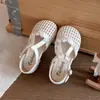 Sandalias de Princesa de Moda para Niñas, Tejidas, Huecas, Estilo Nuevo, Punta Cerrada, con Lazo de Moda, Medias Sandalias para Niñas Pequeñas