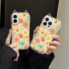 Funda para teléfono móvil con orejas de gato para iPhone 13 con flores pintadas a mano Apple 15/16Promax Transparente 11 Cubierta de silicona anticaídas