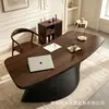 Escritorio Minimalista Italiano Madera de Nogal Oscuro Escritorio de Onda Irregular Base de Raya Vertical Escritorio de Estudio Presidencial
