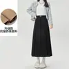 Nueva Falda Larga de Lana Otoño e Invierno Falda Plisada Traje Negro Falda de Línea A de Cintura Alta para Mujer Falda Larga Retro Engrosada