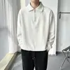Suéter casual para hombre para otoño, tejido a rayas de moda con cremallera y cuello tipo polo elegante, manga larga, color liso