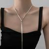 Colar longo simples de aço titânio, corrente de suéter de luxo leve e de alta qualidade, corrente de clavícula elegante e elegante, estilo doce e descolado