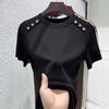 Camiseta Redonda de Manga Corta Estilo Europeo de Algodón para Mujer, Diseño Verano 2026, Top Versátil Holgado Abotonado, Moderno