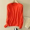 Suéter de punto para mujer otoño e invierno Nuevo Cuello redondo Delgado Sin lana Suéter corto Talla grande Pulóver Camiseta básica Venta al por mayor