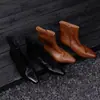 Botines tobilleros cortos súper suaves, de piel de becerro de primera capa, punta cuadrada estilo francés, tacón fino, tacón de gatito, ajuste ceñido, para mujer