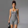 Macacão de yoga de peça única com alça canelada bicolor de alta elasticidade, roupa esportiva fitness de treinamento modeladora, modelador de corpo sem costura justo
