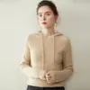 Suéter de Caxemira com Capuz para Mulheres no Outono e Inverno Novo Estilo Malha 12 Fios Caxemira Suéter Básico Estilo Coreano Solto Emagrecimento Visual Suéter Externo