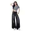 Jeans de Mujer de Bambú de Pierna Ancha Recta de Tiro Alto Adelgazantes, Pantalones de Pierna Ancha Sueltos Estilo Americano, Largo Hasta el Suelo, Estilo Nuevo de Primavera 2026