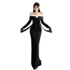 Vestido de una sola manga con bloques de color y manga larga estilo cola de pez, nuevo estilo para primavera y otoño, para mujer, transfronterizo, elegante, de alta gama, ajustado
