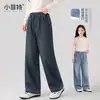 Jeans Infantil Little Fit 26 Outono Novo Estilo Calças Versáteis de Corte Reto Moda Calças de Pernas Largas Calças Longas Infantis
