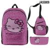 Nuevo producto 3D Cross-borDer: mochila escolar con diseño de Hello Kitty, bolso cruzado, estuche para lápices, conjunto de tres piezas con impresión