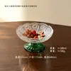 Exquisita platillo pequeño con forma de girasol, plato de vidrio con pie alto, plato para dulces y bocadillos, plato de frutas, plato de postre para uso doméstico