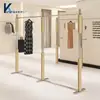 Estante de Exhibición para Tienda de Ropa Estante Creativo de Madera y Acero Inoxidable Estante de Exhibición para Montar en la Pared Barra para Colgar Ropa Perchero de Pie