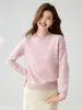 Suéter de tricô gola redonda em cashmere para mulheres, novo suéter texturizado versátil para o início do outono de 2026