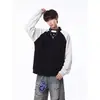 Sudadera de color block con cuello medio abierto estilo retro americano para hombre, talla grande, corte holgado, marca de moda, jersey casual versátil para primavera y otoño