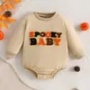 Mameluco de Bebé Bordado de Calabaza de Halloween Manga Larga Body Primavera Otoño Cuello Redondo Romper Triangular Ropa para Gatear Bebé Niño Pequeño