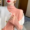 Camiseta Básica de Cuello Medio para Mujer en Otoño e Invierno, Nueva Prenda Exterior Versátil de Primavera y Otoño, Top de Punto Holgado, Blanco Delgado