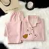 Pijama de Invierno para Mujer 2025 Nuevo Dibujos Animados Dulce Cachemir De Rong Espesado Cálido Doble Cara Cepillado Polar Conjunto de Ropa para el Hogar