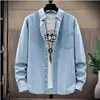 Camisa de mezclilla lisa de estilo japonés, ultradelgada, de manga larga, para hombres y mujeres, moderna y simple, chaqueta informal holgada para primavera y otoño