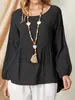2026 Nueva Camisa Babydoll de Verano Talla Grande para Mujer Top Holgado con Mangas de Farol Camisa de Imitación de Algodón y Lino