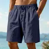 2026 Verano Europeo y Americano Transfronterizo Tallas Grandes para Hombre Casual Holgado Lino Simple Versátil para Viajar y Deporte Pantalones Cortos