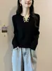Coleção de outono para mulheres plus size: suéter folgado com design estiloso, efeito emagrecedor e blusa de manga comprida estilo coreano