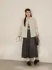 Elegante Falda Plisada Gris de Corte A de Longitud Media para Mujeres de Tallas Grandes, Falda que Cubre la Cadera y Adelgazante 65504