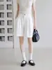 Shorts branco casual de perna larga para mulheres, corte reto, versátil, emagrece, adequado para usar no verão