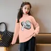Y2350# outono novo para meninas veludo alemão Coringa moda casual camiseta de manga comprida estampa de desenho animado meninas camiseta de veludo alemão