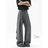 Pantalones de traje grises fluidos de pierna ancha para mujeres y hombres, primavera vintage cleanfit de alta gama rectos ajustados casuales