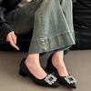 Tacón Grueso Punta Fina Satín Nuevo Estilo Zapatos Elegantes y Versátiles Mostrando Longitud de Pierna 2025 Estilo Coreano Tacones Altos Estilo Preppy