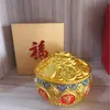 Cornucopia del Zodiaco con Tapa Adornos Pintados con Esmalte Sapo Dorado de Tres Patas Alcancía Decoraciones para el Hogar