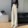Pantalones de pierna ancha de seda helada mm extra grandes de 150 kg para mujer, verano, finos, de cintura alta, pierna recta, con caída, casual, protectores solares