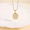 Collar Colgante Ovalado Ojo de Gato de Alta Gama Transfronterizo Europeo y Americano Accesorios Acero Inoxidable Dorado Joyería para Mujer Estilo Caliente Douyin
