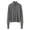 Nuevo cárdigan de lana de color liso para otoño e invierno para mujer, con cuello de solapa, corte holgado casual, versátil suéter básico de punto