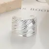 Anillo Rayado de Plata de Ley 925 para Mujer, Estilo Ins Europeo y Americano, Anillo Abierto Ajustable, Diseño de Nicho, Joyería de Plata Elegante
