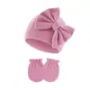 Conjunto de Gorro y Manoplas para Bebé Niña Recién Nacida Gorro de Hospital Gorro con Lazo Guantes de Bebé 0-6 Meses Gorro