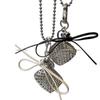 Bolsa para Fones de Ouvido com Fita de Coração Trançada Prateada Corrente para Colar Feminina Coreana Longa Personalizada Crossbody Suéter Camiseta Acessórios