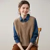 Chaleco de Cachemira Estilo Nuevo 2026 para Mujer, Cuello Redondo, Corte Holgado, Estilo Corto, Abertura, Chaleco de Punto Liso