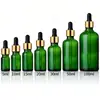 Botellas dispensadoras de aceite esencial verdes en stock 30 ml 15 ml Modelos más vendidos Botellas gotero tipo pulsador 50 ml 10 ml Botellas para suero
