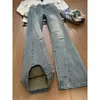 Jeans de Hombre con Botón Bordado y Corte Diagonal, Ajuste Recto Holgado, Estilo Americano High Street, Pantalones Largos Acampanados Versátiles, Geniales y de Moda