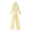 Conjunto Casual de Sudadera con Capucha y Cremallera Estilo Americano, Delgada, Ajustada, para Yoga, con Pantalones Rectos de Cintura Estrecha con Cordón