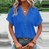 Primavera y Verano 2025 Estación Independiente Transfronteriza Europea y Americana de Amazon Nueva Moda Femenina Casual Color Puro Botón Cuello en V Camiseta para Mujer