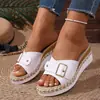 Comercio Electrónico Transfronterizo Tallas Grandes Mujer 2026 Otoño Nuevas Chanclas de Cuña Moda Hebilla Metálica Correa Única Sandalias de Playa