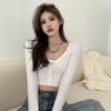 Top Corto Sexy para Chica Atractiva Camiseta de Manga Larga para Mujer Nueva Temporada Primavera y Otoño 2026 Color Sólido Ajustado Adelgazante Cárdigan Top Corto