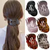 Pinza para el Cabello de Pato con Estampado de Leopardo Retro Corazón Clip Plano de Alta Gama para Mujer Parte Posterior de la Cabeza Placa Grande Abalone Pinza para el Cabello