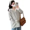 Tops de Maternidad 2025 Otoño Nuevo Encaje Empalmado Rayas Blancas y Negras con Capucha Manga Larga Versátil Casual Holgado Sudadera