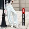 Pantalones anchos para mujer de color azul marino con forro polar, nuevos para otoño e invierno, de cintura alta, corte holgado, casual, con remaches, estilo guadaña