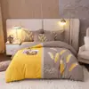 Conjunto de cama de quatro peças de algodão integral, tamanho grande, escovado, qualidade A, para outono e inverno, conjunto de cama espesso de algodão puro, conjunto de três peças de desenho animado